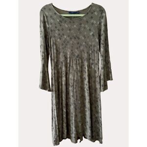 Apt 9 Geometric Print Bell Sleeve Rayon Knit Dress Light Brown S